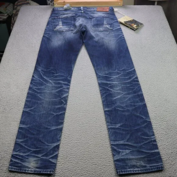 NWT PRPS Rambler Jeans Men 34 Blue Skinny Fit Low Front Rise Button Fly Distress